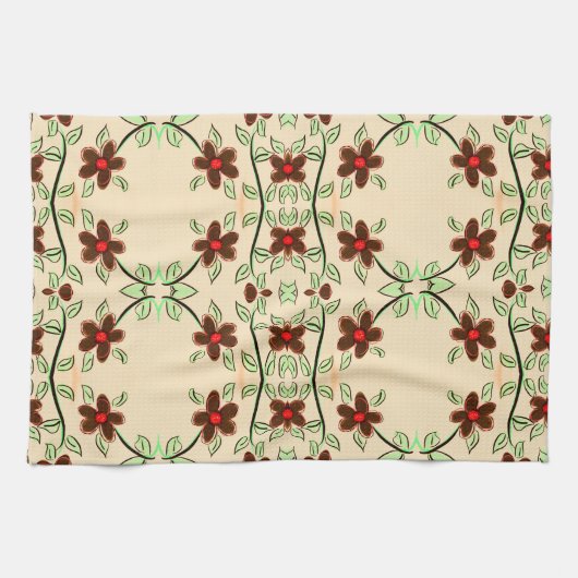 Een echt  Fancy theedoek met rood en bruin (Horizontaal)