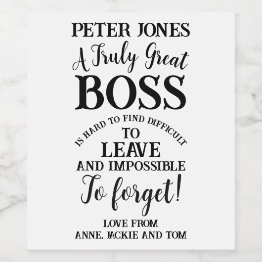 Een echt geweldig Boss wijnlabel Wijn Etiket (Enkel label)