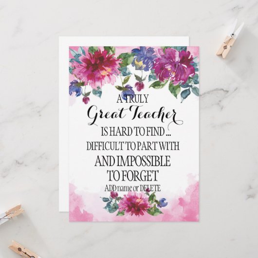Een echt geweldige leraar Dank u voor het cadeautj Kaart (Voorkant / Achterkant in situ)