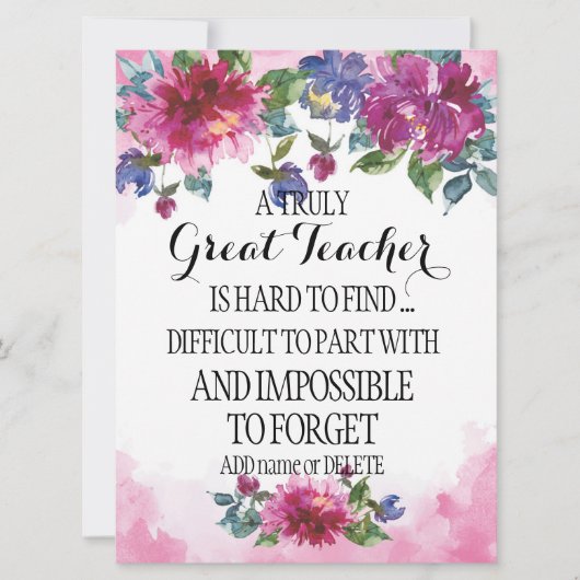 Een echt geweldige leraar Dank u voor het cadeautj Kaart (Voorkant)