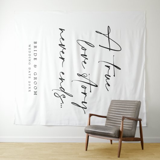 Een echt liefdesverhaal stopt nooit de bruiloft wandkleed (In Situ (horizontaal))