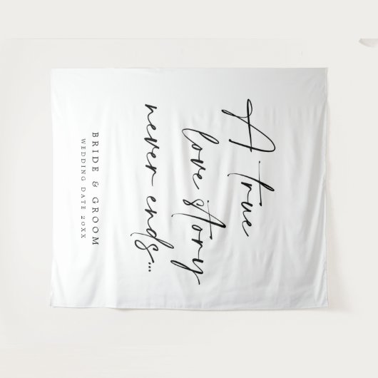 Een echt liefdesverhaal stopt nooit de bruiloft wandkleed (Voorkant (horizontaal))