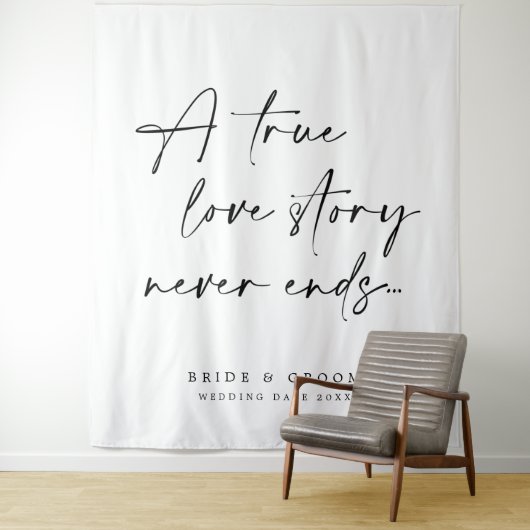 Een echt liefdesverhaal stopt nooit de bruiloft wandkleed (In situ)