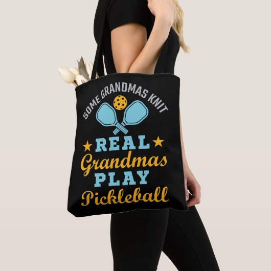 Een echte oma Knit Real Grandmas Play Pickleball Tote Bag (Dichtbij)