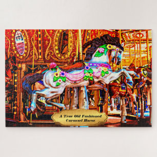 Een echte oude, gevesdroogde carrouselpaard 1014 s legpuzzel