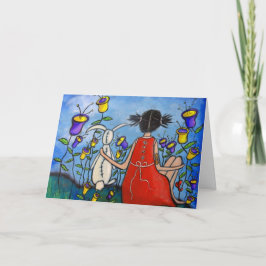 Een echte vriend meisje en konijntje Kaart