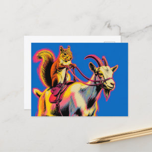 Een eekhoorn die op een geit rijdt Pop Art Briefkaart