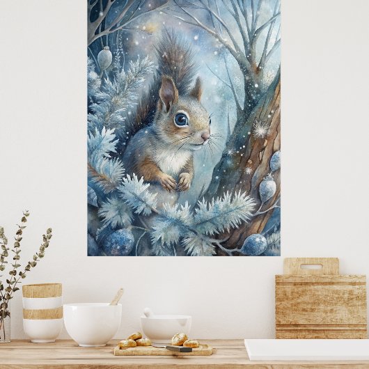 Een eekhoorn in de winter poster (Keuken)