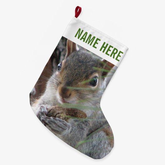 Een eekhoorn met pinda Woodland Holiday Fun Grote Kerstsok (Voorkant (Hangend))