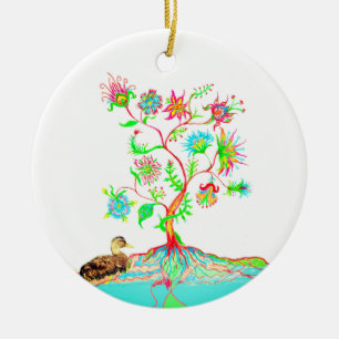 Een eend en een boom des levens keramisch ornament