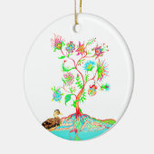 Een eend en een boom des levens keramisch ornament (Links)