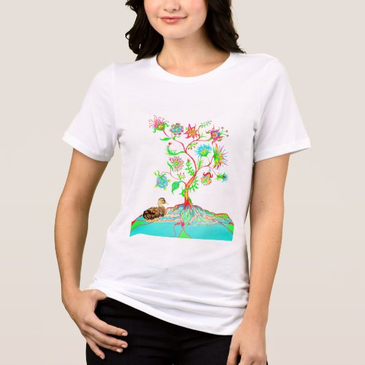 Een eend en een boom des levens Tri-Blend shirt (Voorkant)