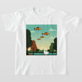 Een eend en vier vissen t-shirt