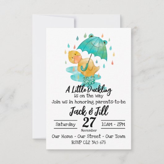 Een eendje komt uit Invitatie Kaart (Voorkant)