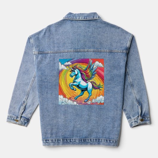 Een eenhoorn die met een regenboog vliegt denim jacket (Achterkant)