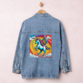Een eenhoorn die met een regenboog vliegt denim jacket (Hangar)