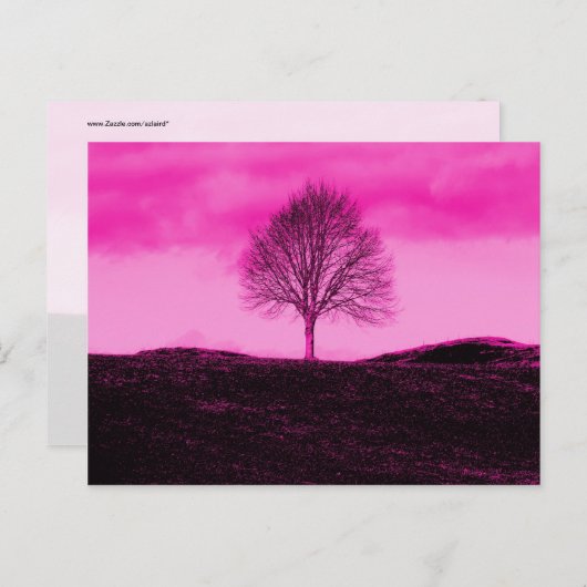 Een eenlijns Silhouette Hot Pink Landschap Briefkaart (Voorkant / Achterkant)