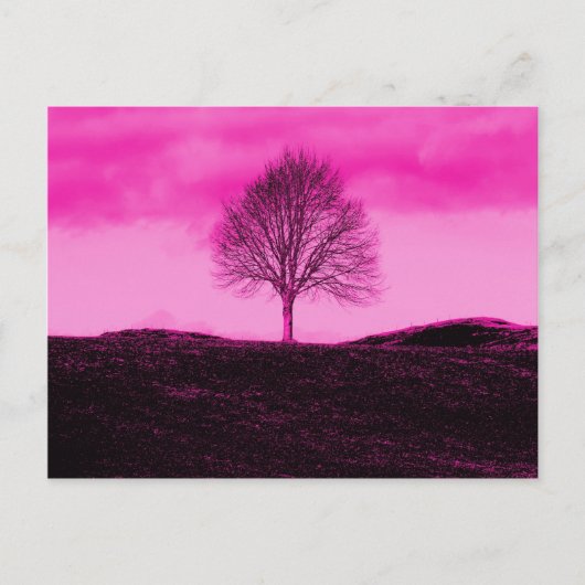 Een eenlijns Silhouette Hot Pink Landschap Briefkaart (Voorkant)