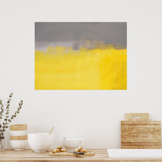 'Een eenvoudig abstrak' grijs en geel Poster (Keuken)