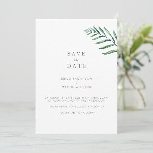 Een eenvoudig groen sparen de datum Kaart (Staand voorkant)