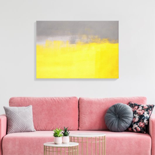 'Een eenvoudige Abstracte' Grijze en Gele Kunst Canvas Afdruk (Insitu (Woonkamer))
