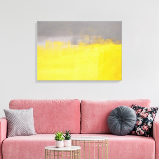 'Een eenvoudige Abstracte' Grijze en Gele Kunst Canvas Afdruk (Insitu (Woonkamer))