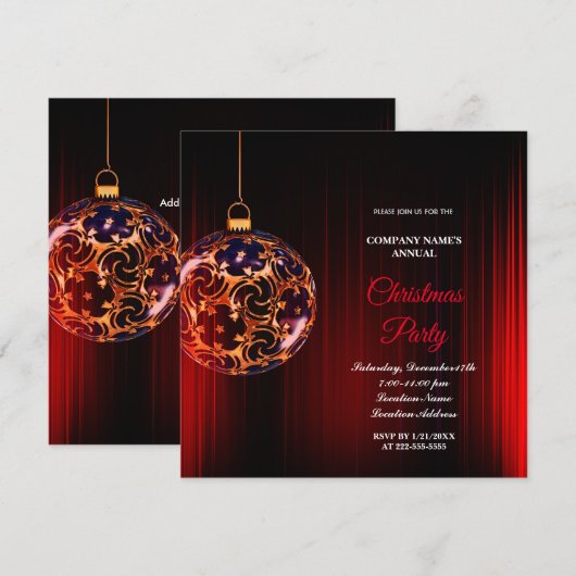 Een eenvoudige elegante rode kerst party uitnodigi (Voorkant / Achterkant)