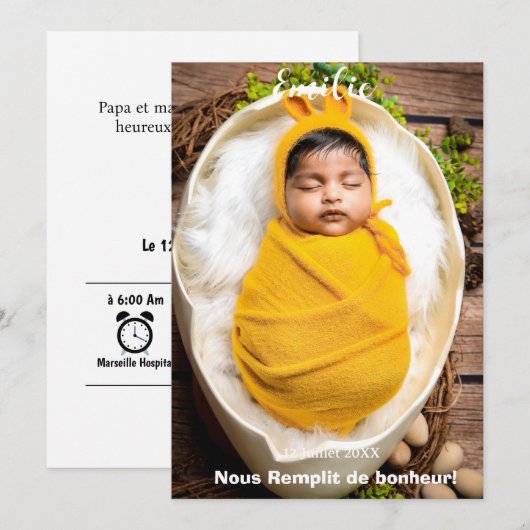 Een eenvoudige foto maken bij de geboorte aankondiging (Voorkant / Achterkant)