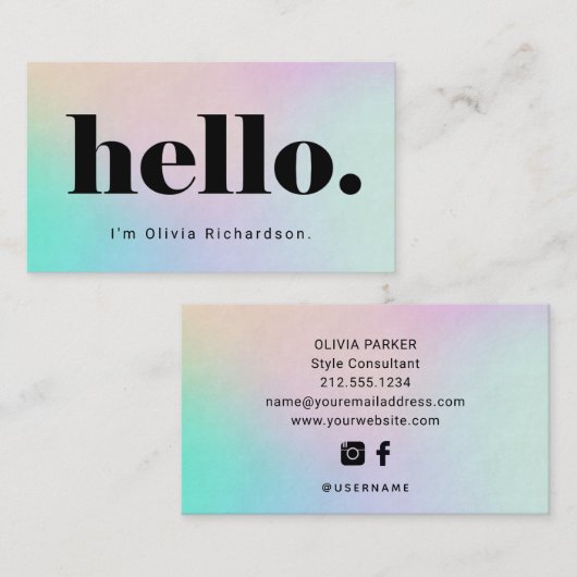 Een eenvoudige Hallo | Moderne holografische look Visitekaartje (Voorkant / Achterkant)