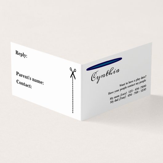 Een eenvoudige maar elegante speeldatum Kinder Visitekaartje (Buitenkant)