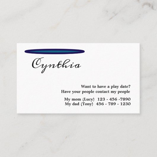 Een eenvoudige maar elegante speeldatum Kinder Visitekaartje (Voorkant)