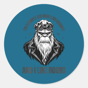Een eenvoudige oude man ben chagrijnig en vind (op ronde sticker