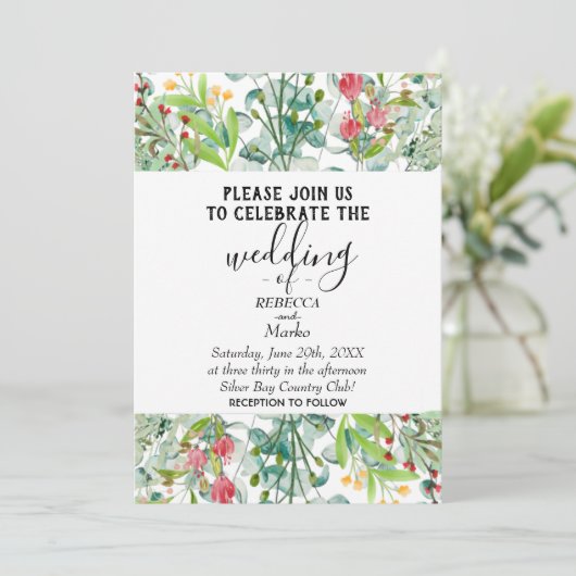 Een eenvoudige witte eucalyptusuitnodiging voor uw kaart (Staand voorkant)