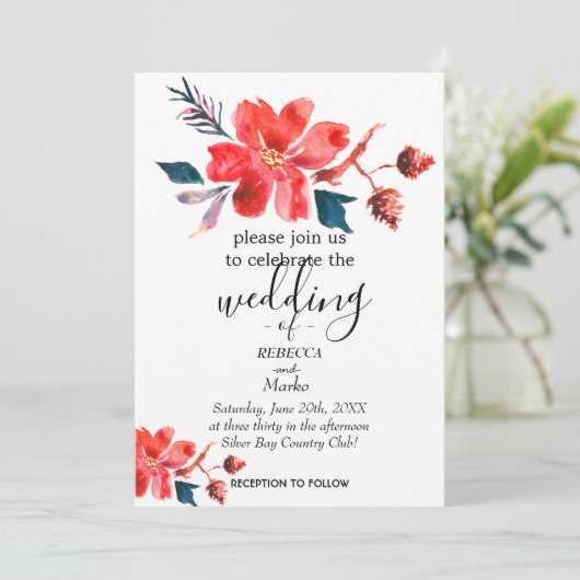 Een eenvoudige witte florale uitnodiging voor u (Staand voorkant)