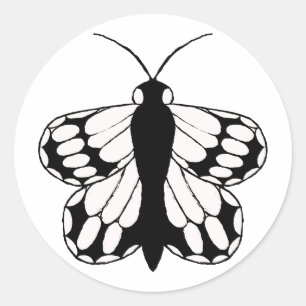 Een eenvoudige zwart-wit vlinder sticker. ronde sticker