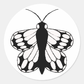 Een eenvoudige zwart-wit vlinder sticker. ronde sticker