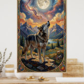 Een eenzame wolf huilt naar een maan poster (Keuken)