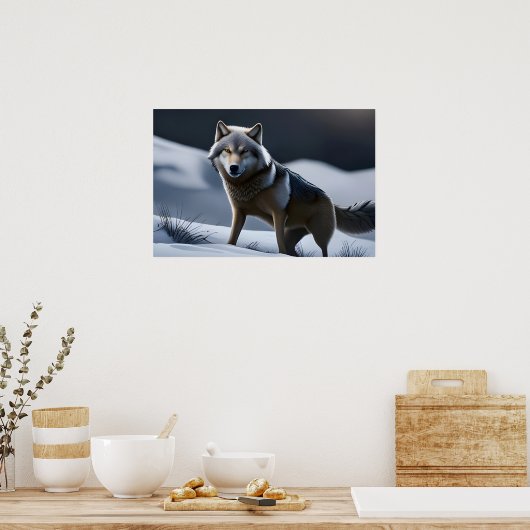 Een eenzame wolf op de jacht poster (Keuken)