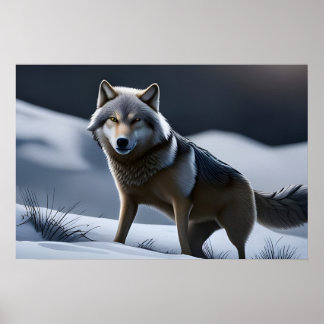 Een eenzame wolf op de jacht poster