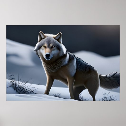 Een eenzame wolf op de jacht poster (Voorkant)