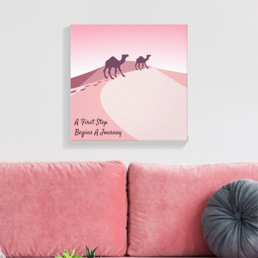 Een eerste stap begint een reis, Desert Pink Art Canvas Afdruk (Insitu (Woonkamer))