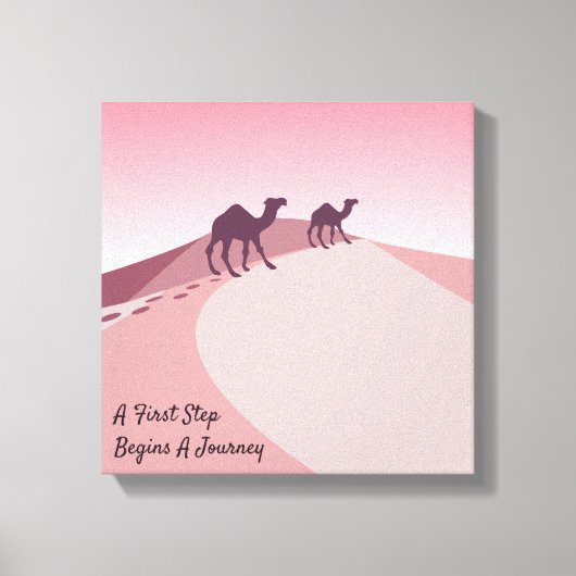 Een eerste stap begint een reis, Desert Pink Art Canvas Afdruk (Voorkant)