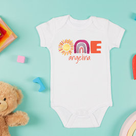 EÉN eerste verjaardag Baby Boho-regenboog met naam Romper