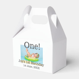 Een eerste verjaardag foto moderne naam datum toev bedankdoosjes