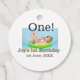 Een eerste verjaardag foto moderne naam datum toev bedankjes labels