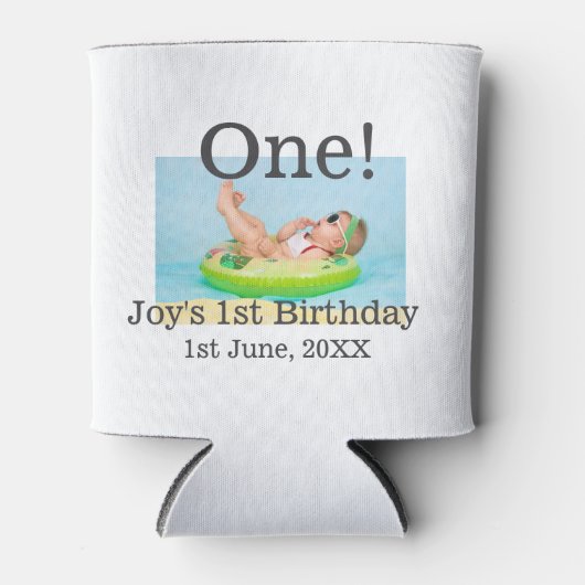 Een eerste verjaardag foto moderne naam datum toev blikjeskoeler (Voorkant)