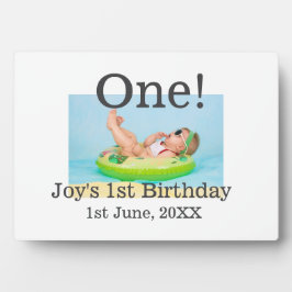 Een eerste verjaardag foto moderne naam datum toev fotoplaat