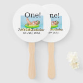 Een eerste verjaardag foto moderne naam datum toev handwaaier (Voorkant en achterkant)