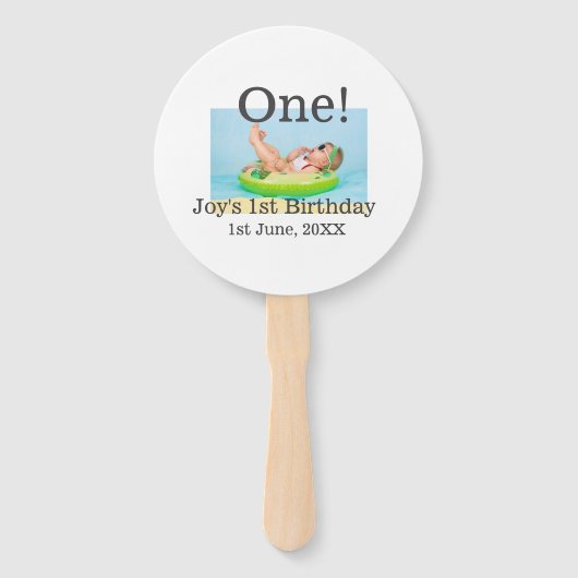 Een eerste verjaardag foto moderne naam datum toev handwaaier (Voorkant)