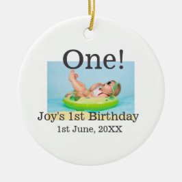 Een eerste verjaardag foto moderne naam datum toev keramisch ornament